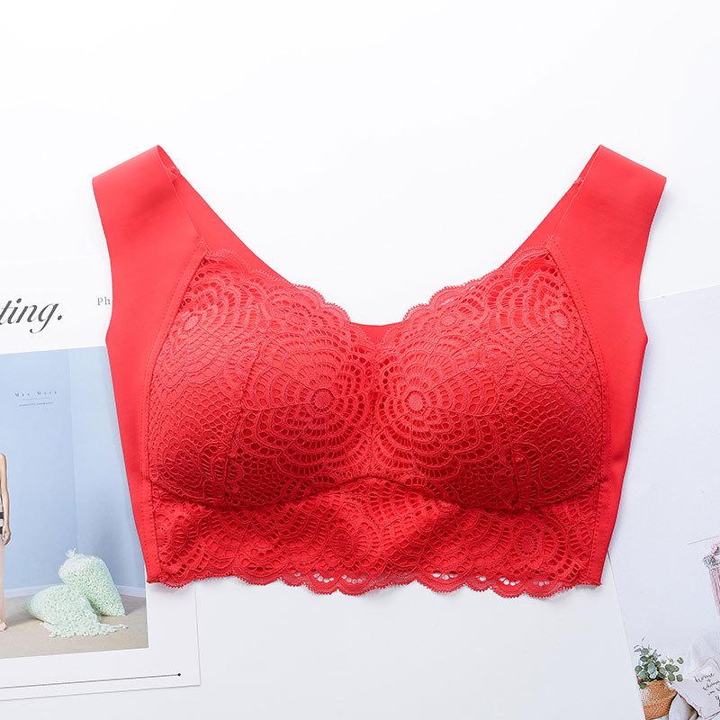 Bügelfreie Spitzen-BHs für Damen, Übergröße, Weste, Dessous, dünne Körbchen, Büstenhalter für den Alltag 52D rot Bügelfreie Spitzen-BHs für Damen, Übergröße, Weste, Dessous, dünne Körbchen, Büstenhalter für den Alltag 52D rot von Joom DACH