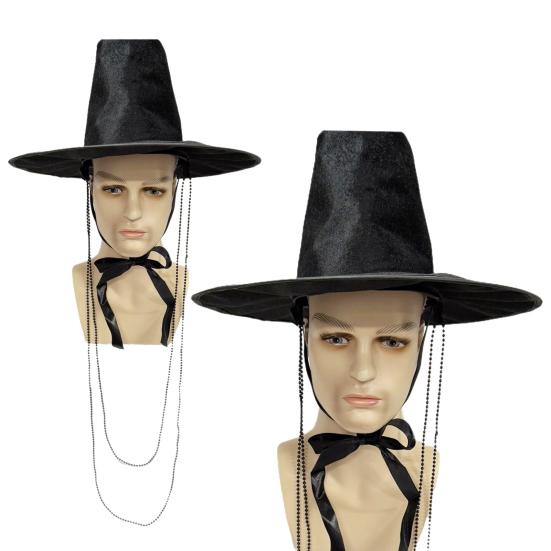 Bühnenauftritt Hut Ming-Dynastie Traditioneller Koreanischer Flacher Zylinder Hut Breite Krempe UV-Schutz Schwarz Halloween Cosplay Kappe Herren Kostümzubehör schwarz von Joom DACH