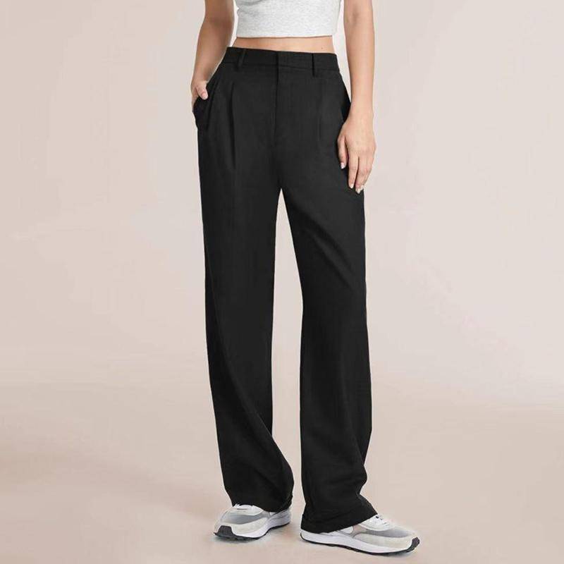 Büro Hosen Herbst Hohe Taille Breite Bein Hosen Mit Gürtel Breite Bein Hosen Street Work Hosen Tasche Jogger 28425 M schwarz von Joom DACH