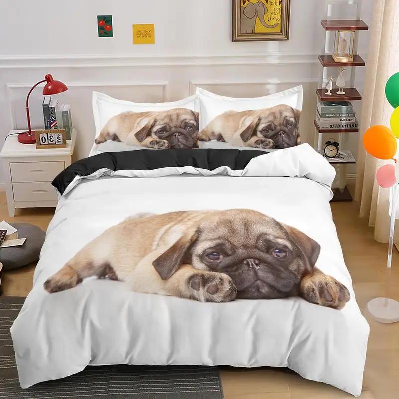 Bulldog Bettwäscheset Haustier Tier Hund Bettbezug für Kinder Erwachsene Bettwäsche Bezüge Bettdecken-Sets Niedliche Bettlaken EU single(135x200cm) von Joom DACH