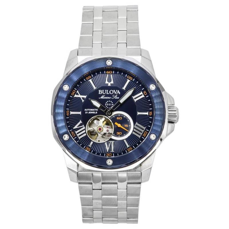 Bulova Marine Star Edelstahl Open Heart blaues Zifferblatt Automatik 21 Juwelen 98A302 200M Herrenuhr blau von Joom DACH