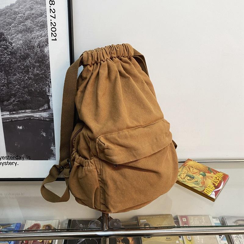 Bundle-Taschenrucksack für Männer und Frauen, große Reise-Sporttasche, einfarbig, einfache Fitness-Tasche, plissierte gewaschene Canvas-Tasche braun von Joom DACH