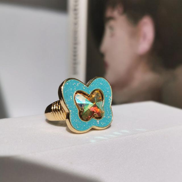 Bunte Glitzer-Emaille-Blumenringe Y2K Fashion Floral Big Chunky Cocktail Ring für Frauen Mädchen Party Schmuck Ins Trendy New von Joom DACH