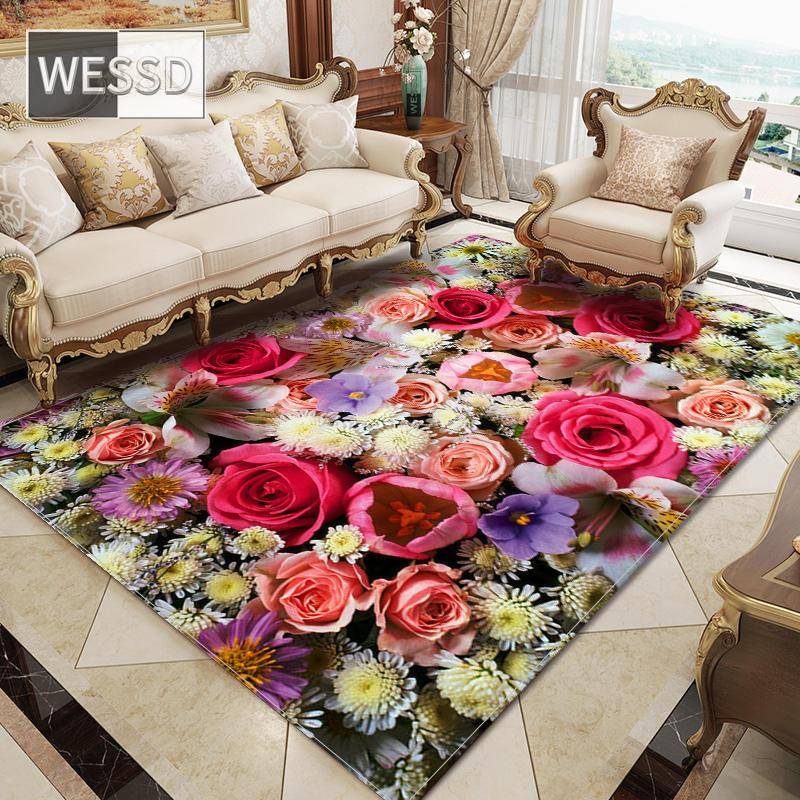 Bunte frische Blumen Teppich für Schlafzimmer große Halle Teppich mit romantischen Blumen 3D Wohnzimmer Boden Teppich Mädchen Zimmer Teppich Dekor 40x60cm 1pcs von Joom DACH