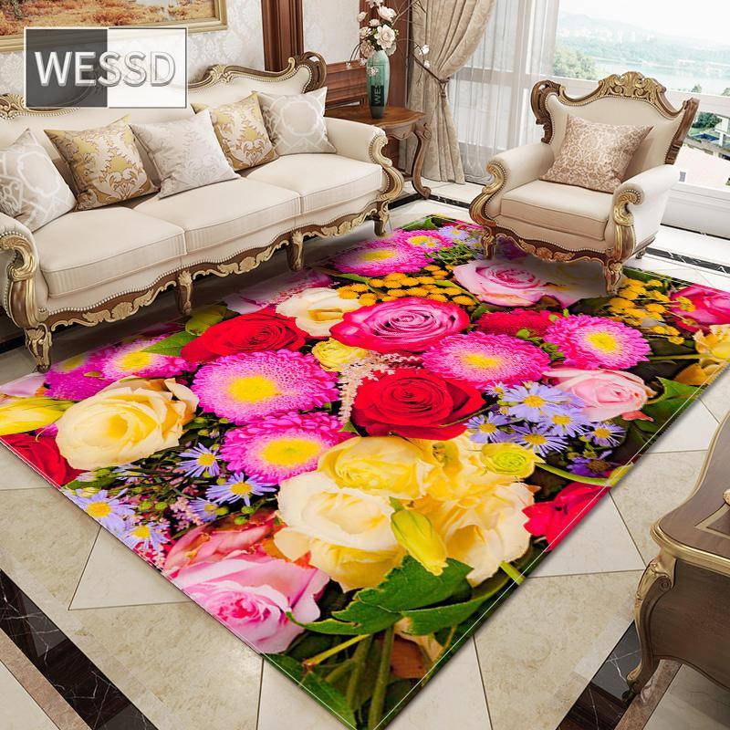 Bunte frische Blumen Teppich für Schlafzimmer große Halle Teppich mit romantischen Blumen 3D Wohnzimmer Boden Teppich Mädchen Zimmer Teppich Dekor 40x60cm 1pcs von Joom DACH