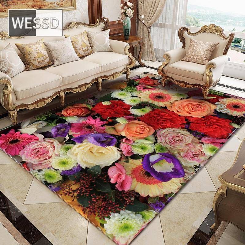 Bunte frische Blumen Teppich für Schlafzimmer große Halle Teppich mit romantischen Blumen 3D Wohnzimmer Boden Teppich Mädchen Zimmer Teppich Dekor 40x60cm 1pcs von Joom DACH