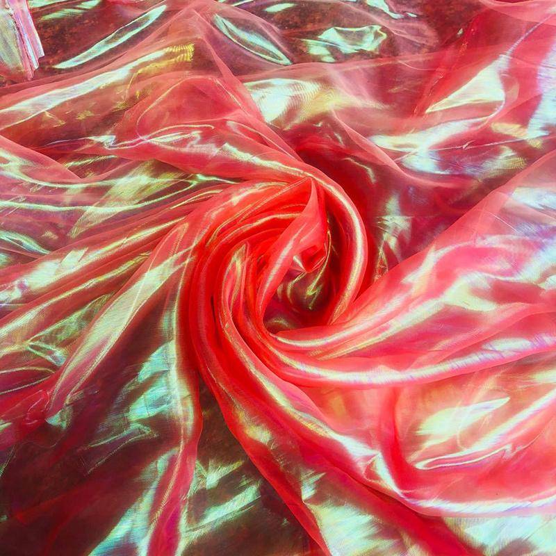 Buntes Nähen, Netzstoff, fluoreszierendes Garn, Organza-Glasgarn, Laser-Tüllstoff, Seiden-Chiffon rot von Joom DACH