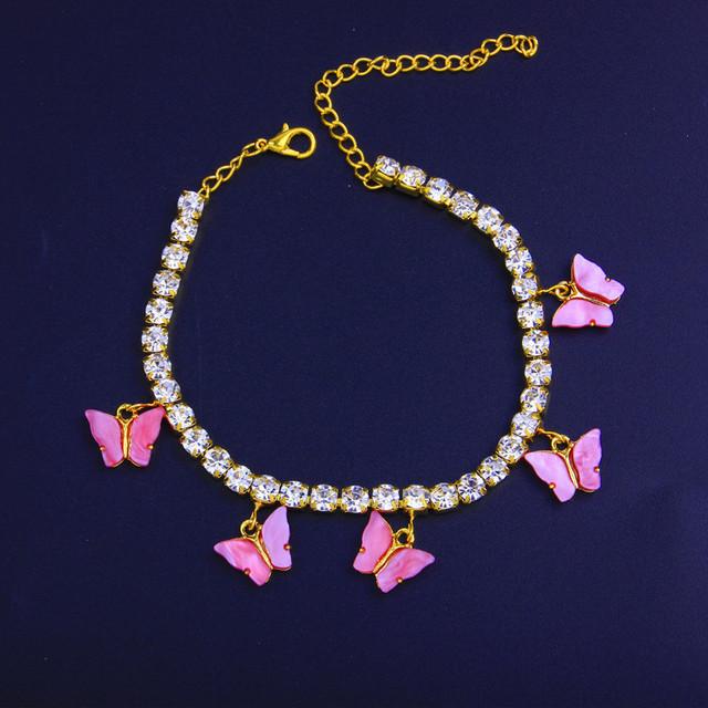 Buntes Schmetterlings-Fußkettchen für Frauen im Boho-Stil, Barfußsandalen, Armband, Knöchelkette, Luxus-Mädchen-Fußschmuck 20cm von Joom DACH