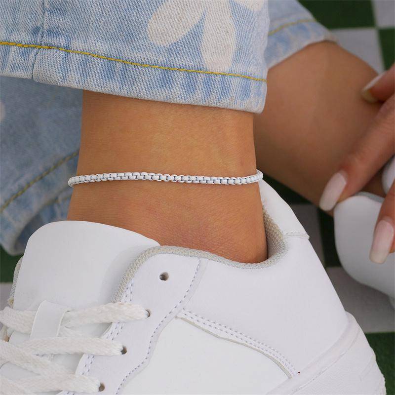 Buntes verstellbares Fußkettchen aus Metallkette für Frauen, Sommer, Strand, dünne Kette, Knöchel, barfuß, Y2K, weiblicher Fußschmuck weiß von Joom DACH