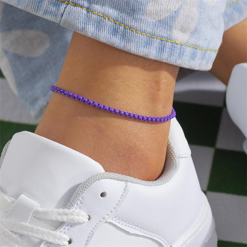 Buntes verstellbares Fußkettchen aus Metallkette für Frauen, Sommer, Strand, dünne Kette, Knöchel, barfuß, Y2K, weiblicher Fußschmuck violett von Joom DACH