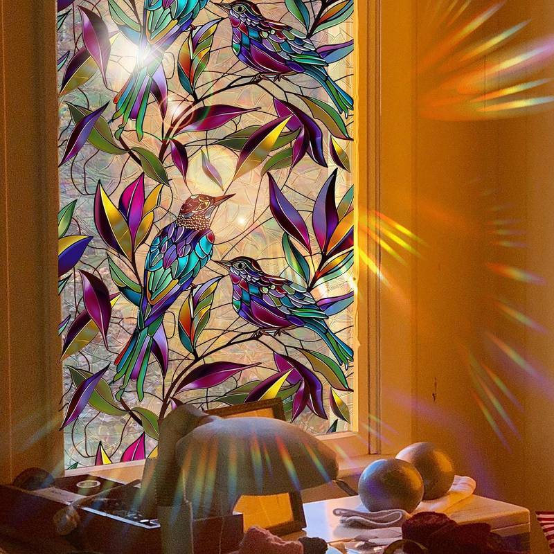 Buntglas Fensterfolie Abnehmbarer Aufkleber Vogel auf Ast Schlafzimmer Vintage Design Szenenlayout Buntglas Fensterfolie Abnehmbarer Aufkleber Vogel auf Ast Schlafzimmer Vintage Design Szenenlayout von Joom DACH