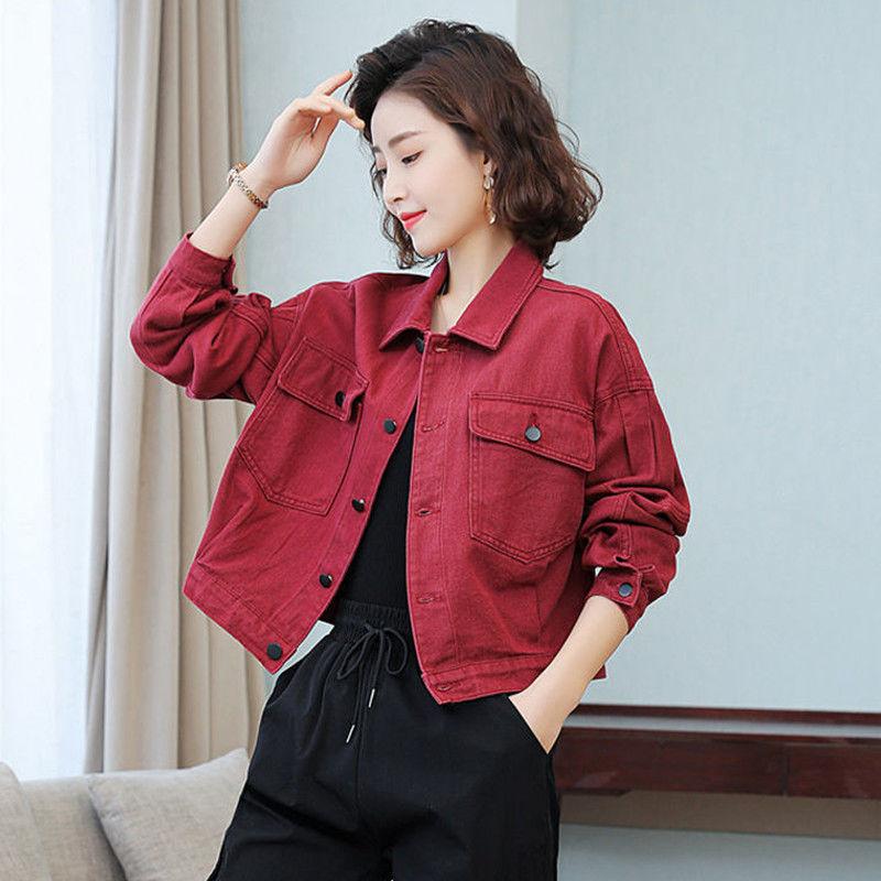 Burgunderrote kurze Jeansjacke, Frühlingskleidung für Damen, trendige koreanische Version, lockeres Freizeitoberteil 3XL von Joom DACH