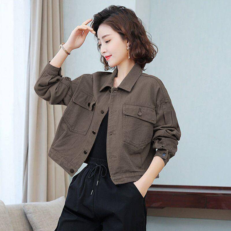 Burgunderrote kurze Jeansjacke, Frühlingskleidung für Damen, trendige koreanische Version, lockeres Freizeitoberteil M von Joom DACH