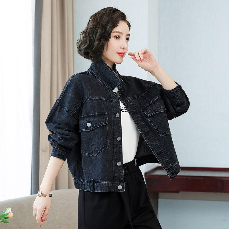 Burgunderrote kurze Jeansjacke, Frühlingskleidung für Damen, trendige koreanische Version, lockeres Freizeitoberteil XL von Joom DACH