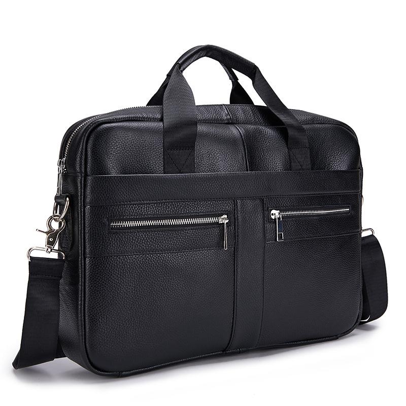Business Casual Herren Aktentasche First Layer Rindsleder Laptoptasche Herren Schulter Messenger Bag 40cm*10cm*30cm schwarz von Joom DACH