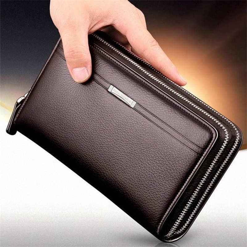 Business Herren Geldbörse Lange PU Leder Handy Clutch Tasche Geldbörse Handtasche Top Reißverschluss Geldbörse dunkelbraune von Joom DACH