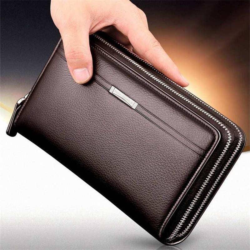 Business Herren Geldbörse Lange PU Leder Handy Clutch Tasche Geldbörse Handtasche Top Reißverschluss Geldbörse dunkelbraune von Joom DACH