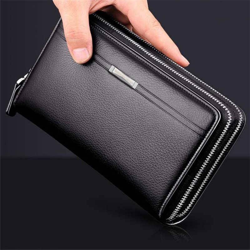 Business Herren Geldbörse Lange PU Leder Handy Clutch Tasche Geldbörse Handtasche Top Reißverschluss Geldbörse schwarz von Joom DACH