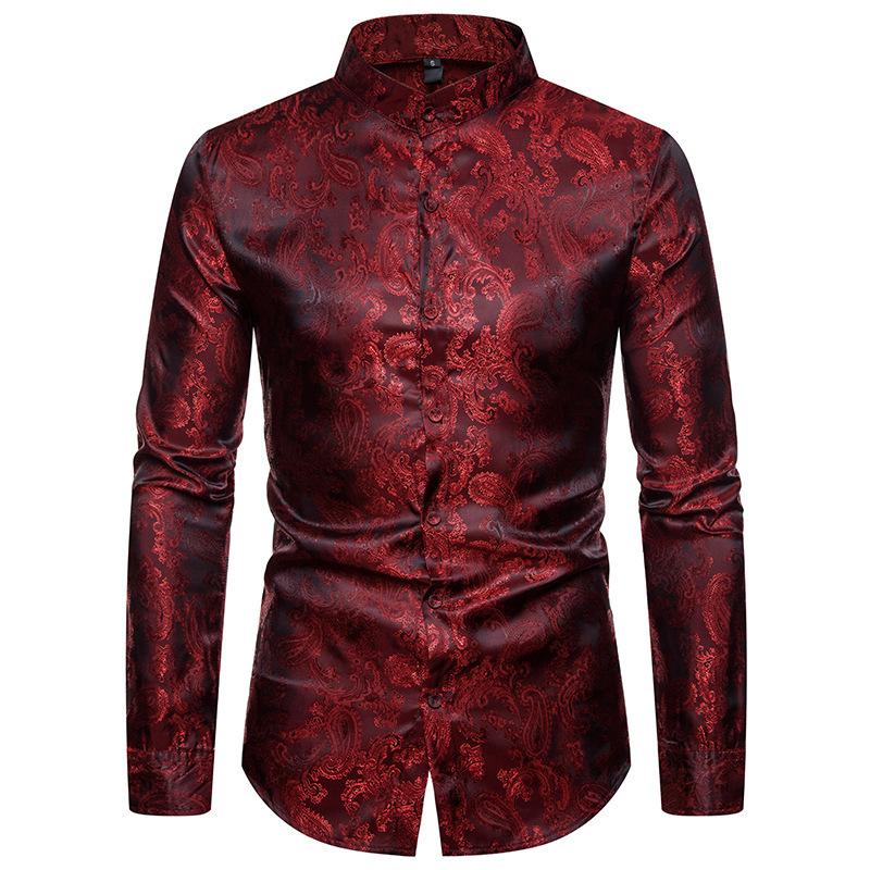 Business Herrenhemden Seide Paisley Umlegekragen Hemd Casual Formal für Männer Hochzeitsgeschenk M rot von Joom DACH
