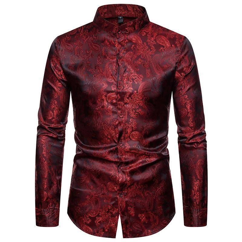 Business Herrenhemden Seide Paisley Umlegekragen Hemd Casual Formal für Männer Hochzeitsgeschenk M rot von Joom DACH