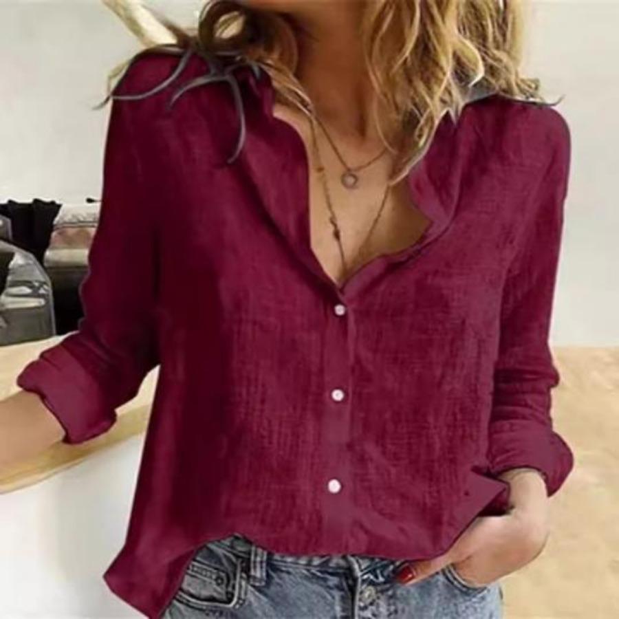 Button Up Damen Blusen Herbst Einfarbig Lässig Lose Langarm Baumwollhemden XXXL von Joom DACH