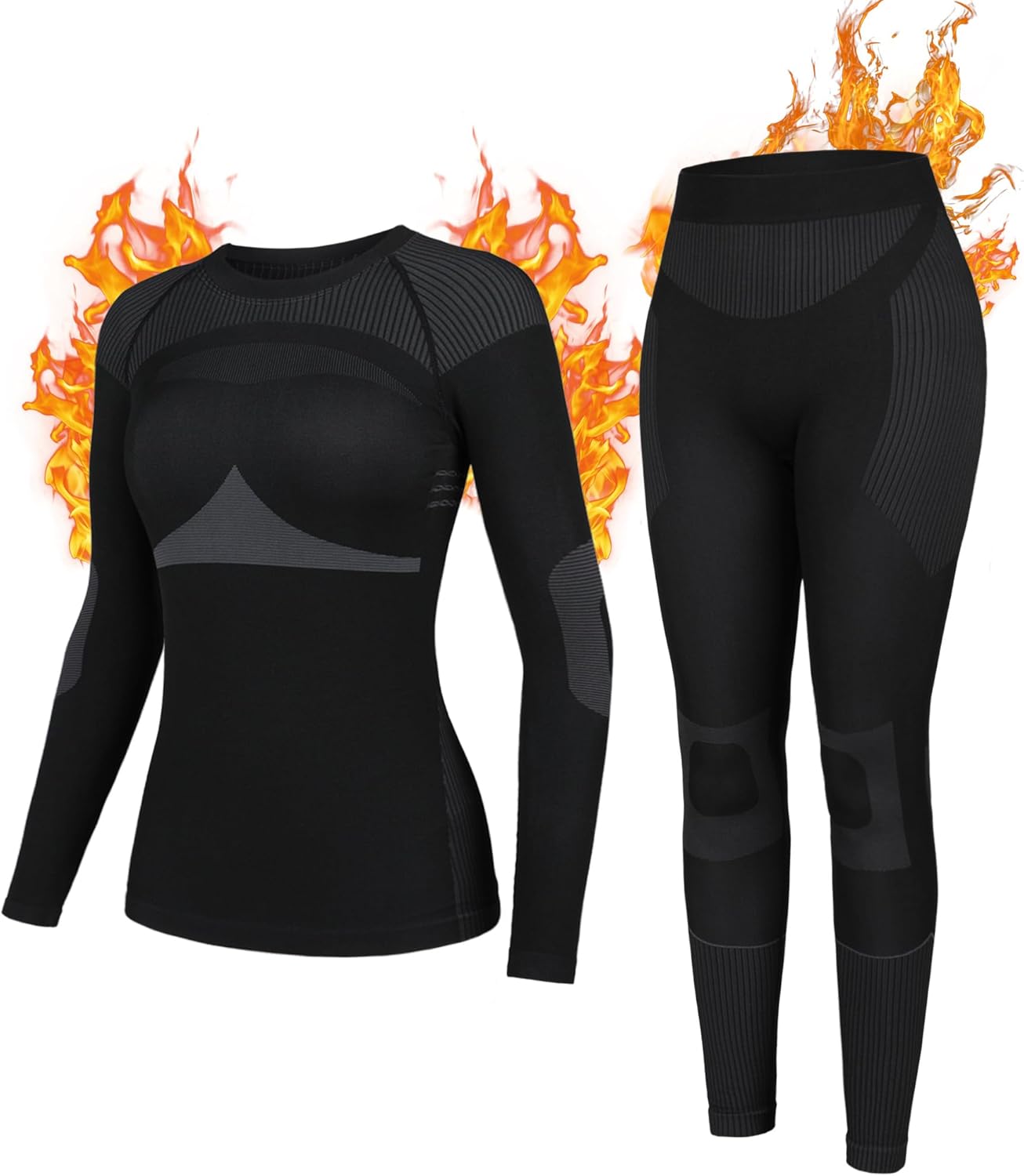 CHARMLEAKS Thermounterwäsche Set für Damen Long Johns Nahtlos Warm Basisschicht Oberteil & Hose Skibekleidung für Kaltes Wetter S schwarz von Joom DACH