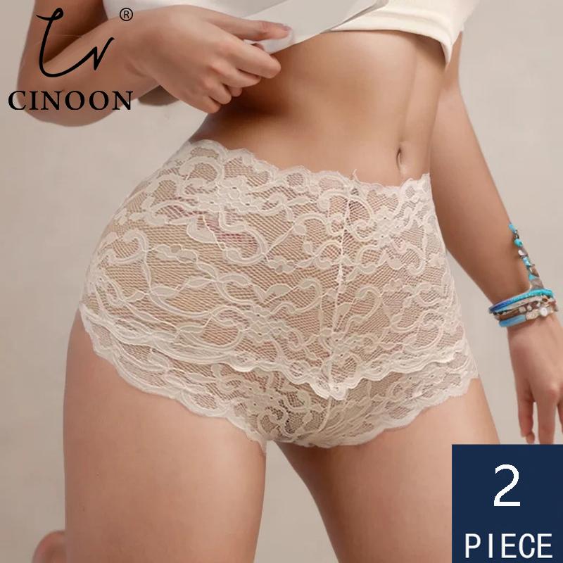 CINOON 2 Teile/los Neue Höschen Frauen Spitze Unterwäsche Sexy Hohe Taille Slips Stickerei G String Unterhose Solide Transparente Weibliche Dessous L von Joom DACH