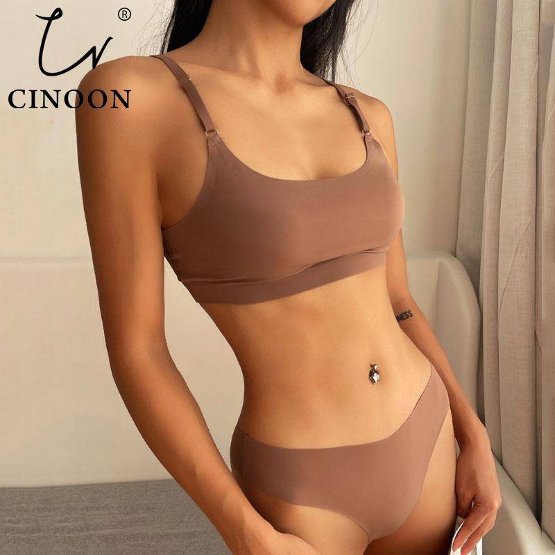 CINOON Frauen Nahtlose Bh Set Sexy Low Taille Tanga Draht Frei Bh Bralette Dessous Büstenhalter Eis Seide Weibliche Unterwäsche Set M von Joom DACH