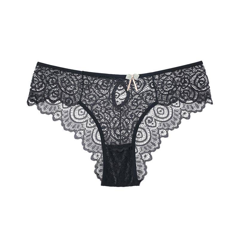 CINOON Frauen Sexy Spitze Höschen Low-Rise Versuchung Dessous Weibliche G String Transparent Unterwäsche Aushöhlen Briefs Dessous L schwarz von Joom DACH