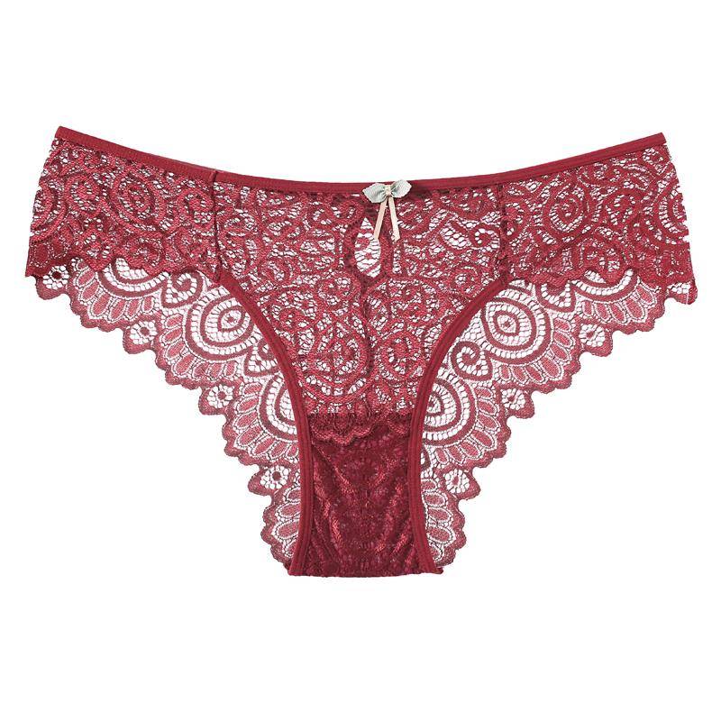 CINOON Frauen Sexy Spitze Höschen Low-Rise Versuchung Dessous Weibliche G String Transparent Unterwäsche Aushöhlen Briefs Dessous L bordeaux von Joom DACH