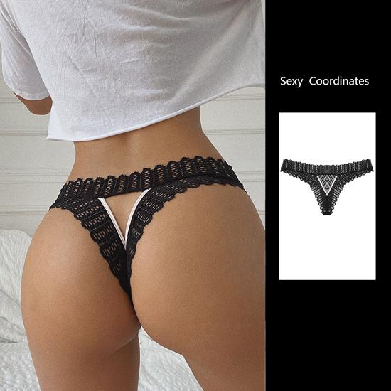 CINOON Frauen Sexy Spitze Höschen Low-taille G String Tanga Unterwäsche Weibliche Aushöhlen Transparent Versuchung Dessous L schwarz von Joom DACH