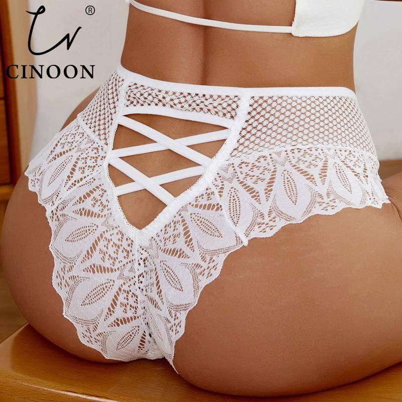 CINOON Sexy Mesh Frauen Spitze Unterwäsche Mid-Rise Briefs Aushöhlen G String Unterhose Solide Komfortable Weibliche Atmungsaktive Dessous weiß von Joom DACH