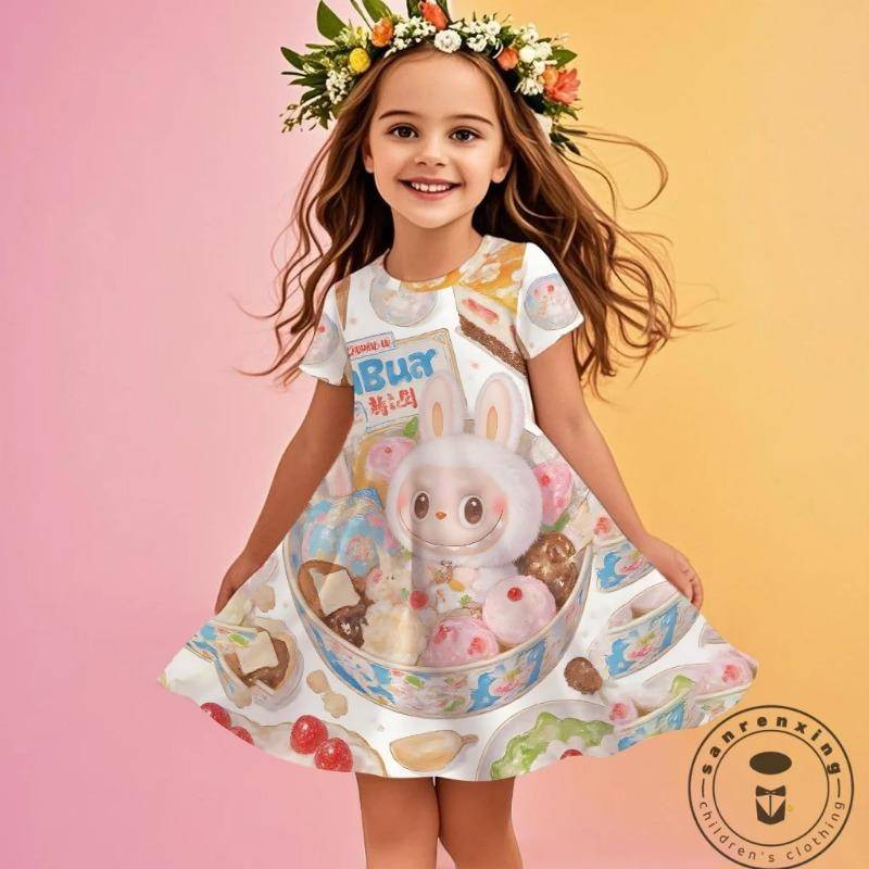 CNeu 3D-Druck Kleid Kind Kurzarm Prinzessin Frozen Kleidung MINISO Neu Sommer Mädchen Labubu Cartoon Niedlich 110 von Joom DACH
