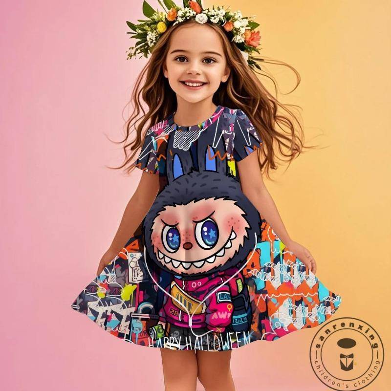 CNeu 3D-Druck Kleid Kind Kurzarm Prinzessin Frozen Kleidung MINISO Neu Sommer Mädchen Labubu Cartoon Niedlich 130 von Joom DACH