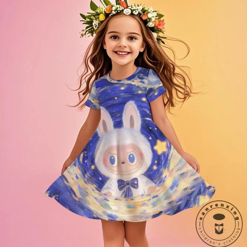 CNeu 3D-Druck Kleid Kind Kurzarm Prinzessin Frozen Kleidung MINISO Neu Sommer Mädchen Labubu Cartoon Niedlich 130 von Joom DACH