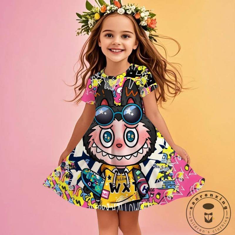 CNeu 3D-Druck Kleid Kind Kurzarm Prinzessin Frozen Kleidung MINISO Neu Sommer Mädchen Labubu Cartoon Niedlich 140 von Joom DACH