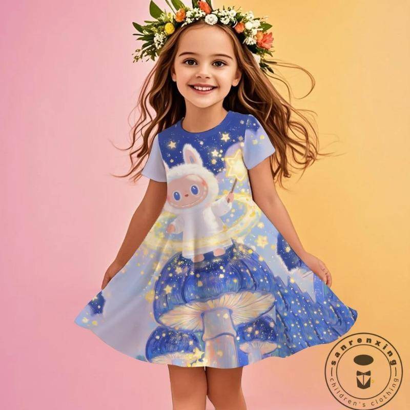 CNeu 3D-Druck Kleid Kind Kurzarm Prinzessin Frozen Kleidung MINISO Neu Sommer Mädchen Labubu Cartoon Niedlich 140 von Joom DACH