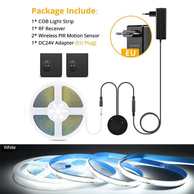 COB-LED-Lichtstreifen mit tragbarem PIR-Bewegungsmelderschalter/drahtlosem HF-Empfänger, DIY-Nachtlampe für Küchenschränke, Schlafzimmer, Treppen 5m von Joom DACH