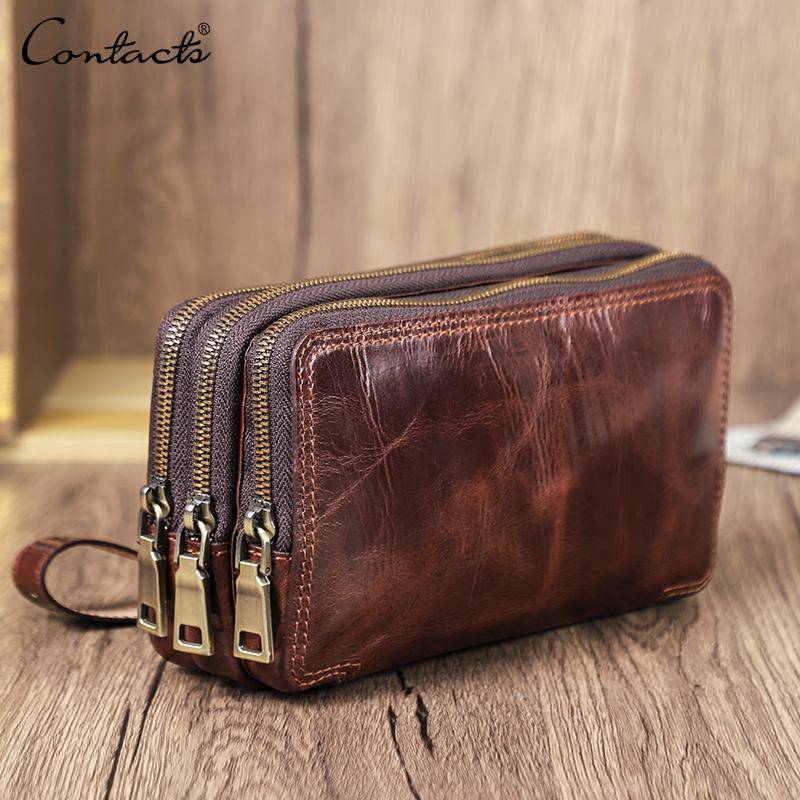 CONTACT'S Echtes Leder Clutch Geldbörsen für Männer Umhängetasche Handytasche Kartenhalter Multi Zipper Design Handtasche von Joom DACH