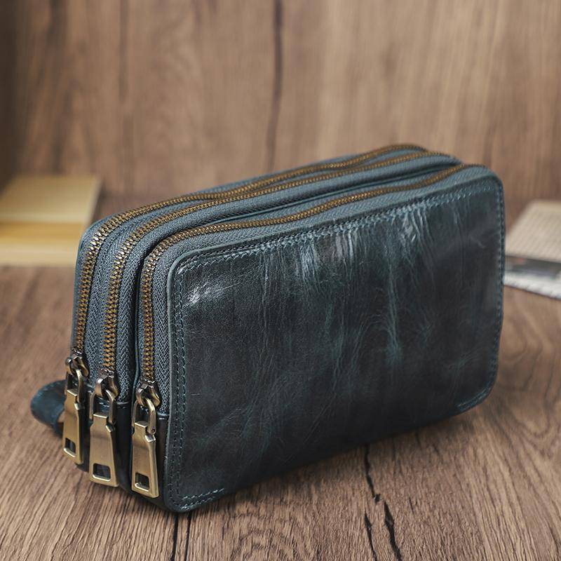 CONTACT'S Echtes Leder Clutch Geldbörsen für Männer Umhängetasche Handytasche Kartenhalter Multi Zipper Design Handtasche dunkelblaue von Joom DACH