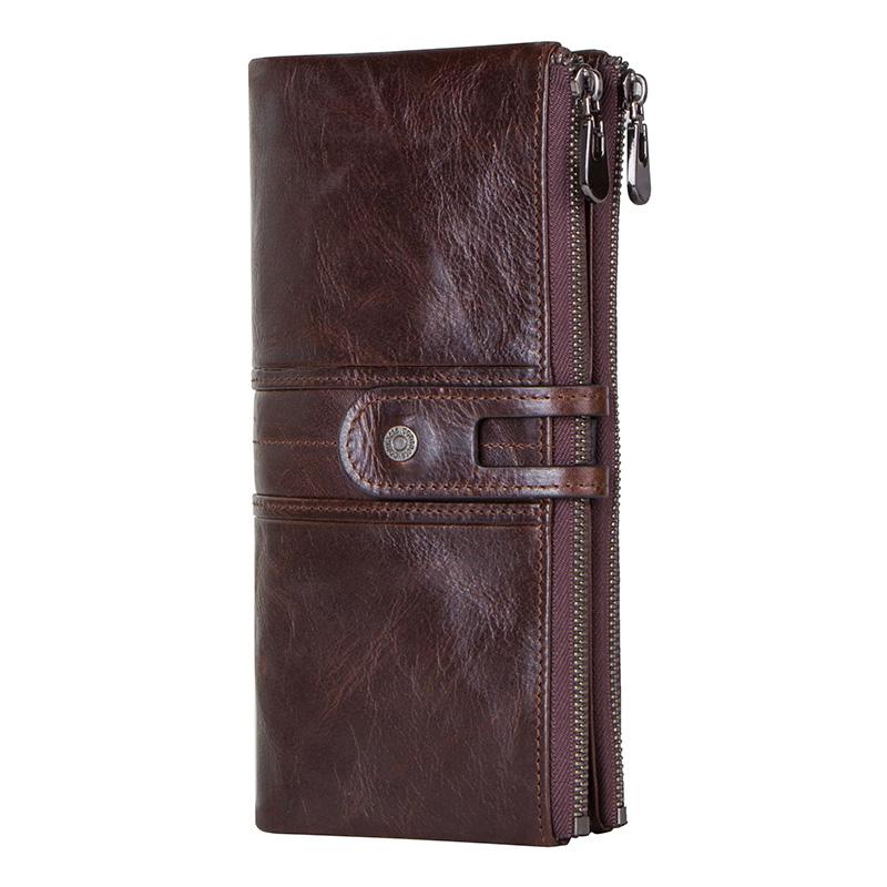 CONTACT'S Echtes Leder Männer Brieftasche Männlichen Geldbörse Zipper Lange Brieftasche Handy Tasche Geld Tasche Karte Halter kaffeebraun von Joom DACH