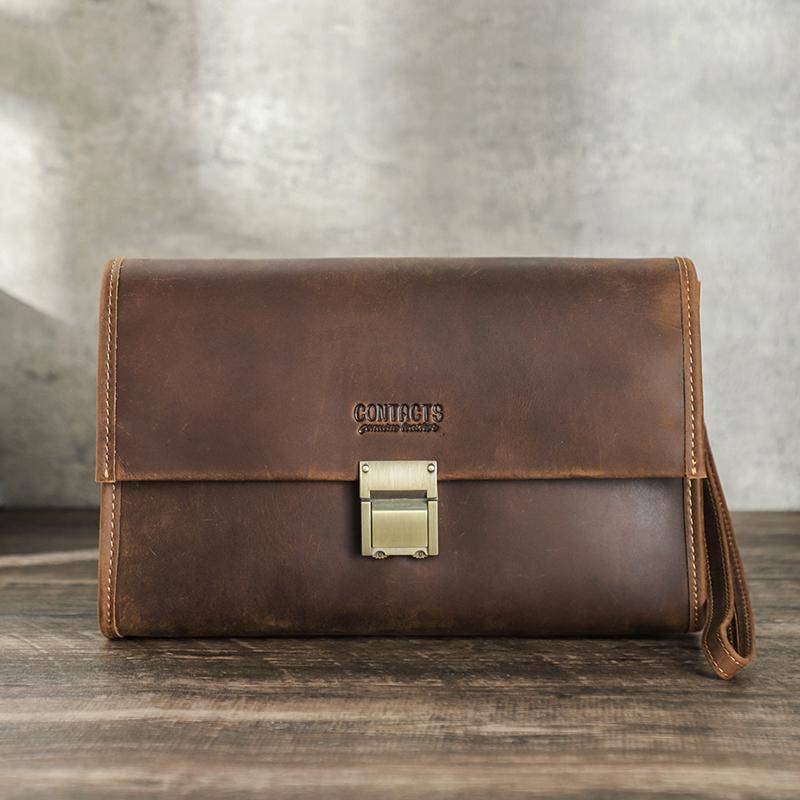 CONTACT'S Herren-Clutch-Geldbörsen, echtes Leder, Clutch-Taschen, Passwortschloss-Design, Handschlaufe, Herrentaschen, Handtaschen für 21,1 cm (8,3 Zoll) Pad kaffeebraun von Joom DACH
