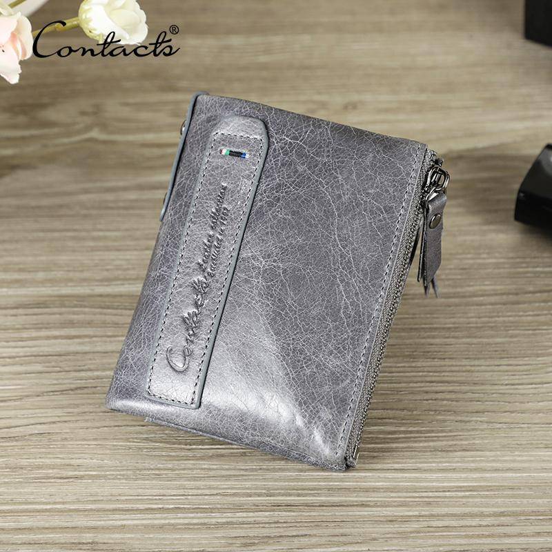 CONTACT'S Modische Damen-Geldbörse aus echtem Leder, Ausweishalter mit Doppelreißverschluss, kleine Damen-Geldbörse graue von Joom DACH