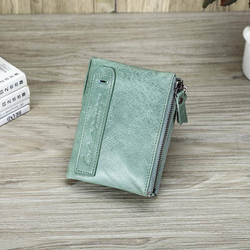 CONTACT'S Modische Damen-Geldbörse aus echtem Leder, Ausweishalter mit Doppelreißverschluss, kleine Damen-Geldbörse meergrün von Joom DACH