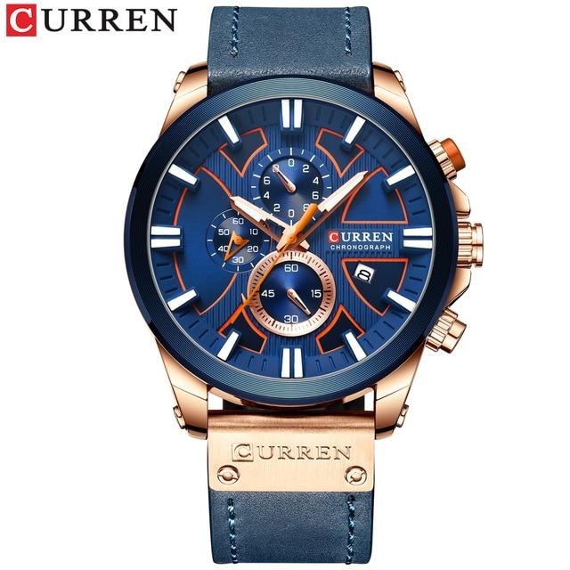 CURREN Mode Chronograph Uhr Männer Leder Uhr Casual Sport Uhren für Männer Quarz Armbanduhr M8346 navy blau von Joom DACH