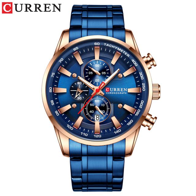 CURREN Mode Top Marke Sport Uhr Männer Edelstahl Chronograph Armbanduhr Männliche Uhr Auto Datum Casual Business Uhr Reloj blau von Joom DACH