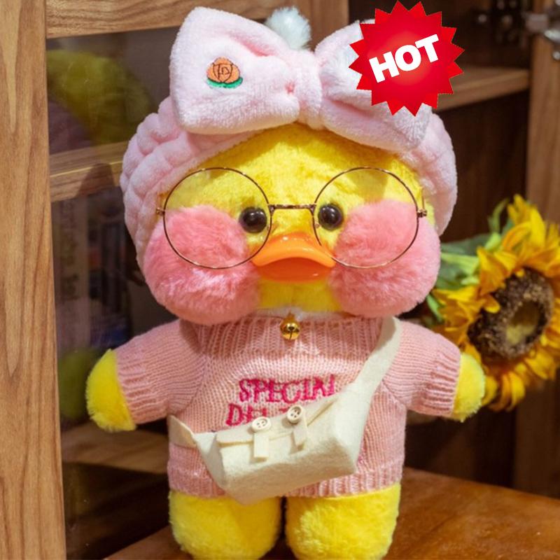 Cafe Duck, 30 cm, kleine gelbe Ente, süßes Kissen, Plüschtier, ausgestopfte Puppe mit Brille und Kleidung, süßes Cartoon-Spielzeug CHINA von Joom DACH