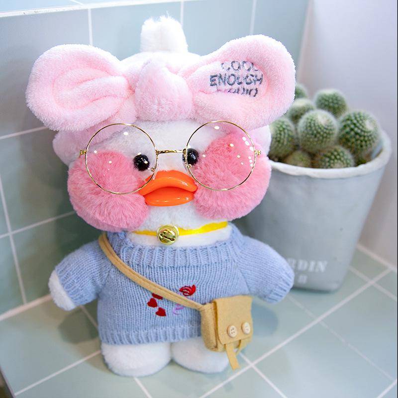Cafe Duck, 30 cm, kleine gelbe Ente, süßes Kissen, Plüschtier, ausgestopfte Puppe mit Brille und Kleidung, süßes Cartoon-Spielzeug CHINA von Joom DACH