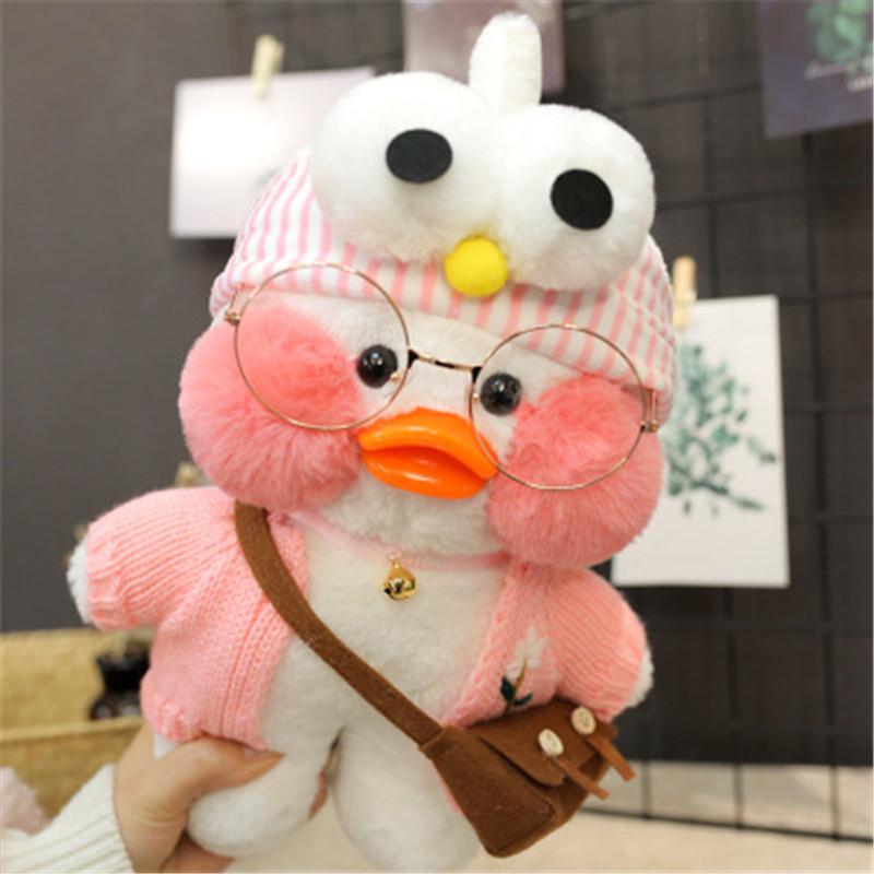 Cafe Duck, 30 cm, kleine gelbe Ente, süßes Kissen, Plüschtier, ausgestopfte Puppe mit Brille und Kleidung, süßes Cartoon-Spielzeug CHINA von Joom DACH