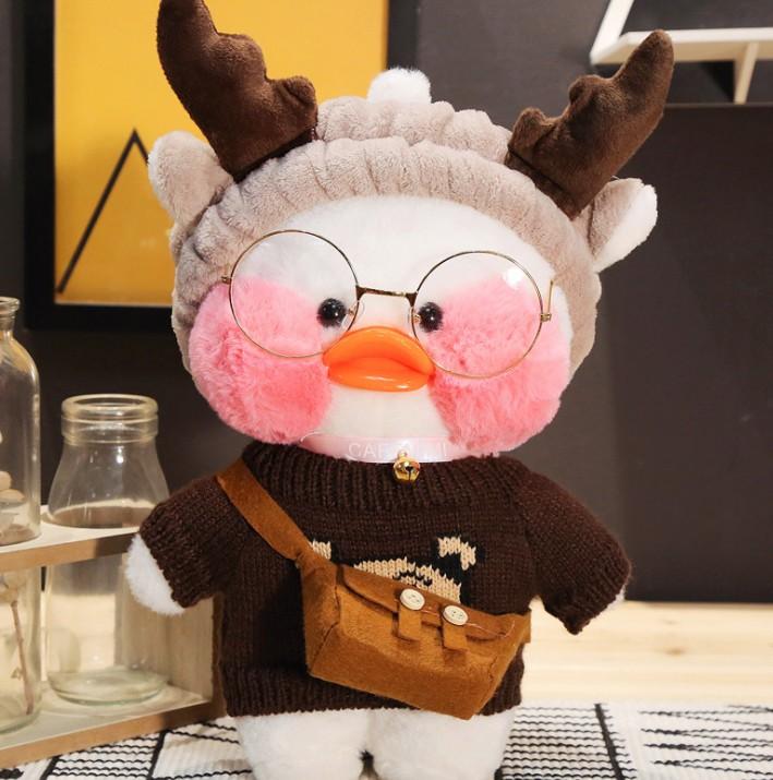 Cafe Duck, 30 cm, kleine gelbe Ente, süßes Kissen, Plüschtier, ausgestopfte Puppe mit Brille und Kleidung, süßes Cartoon-Spielzeug CHINA von Joom DACH